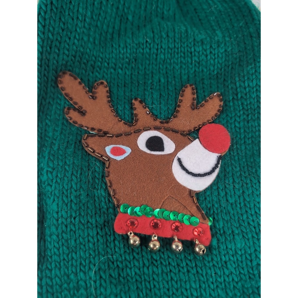Liz Claiborn Crochet Christmas Dog Sweater Green W/Reindeer Face Size Medium - Picture 3 of 12